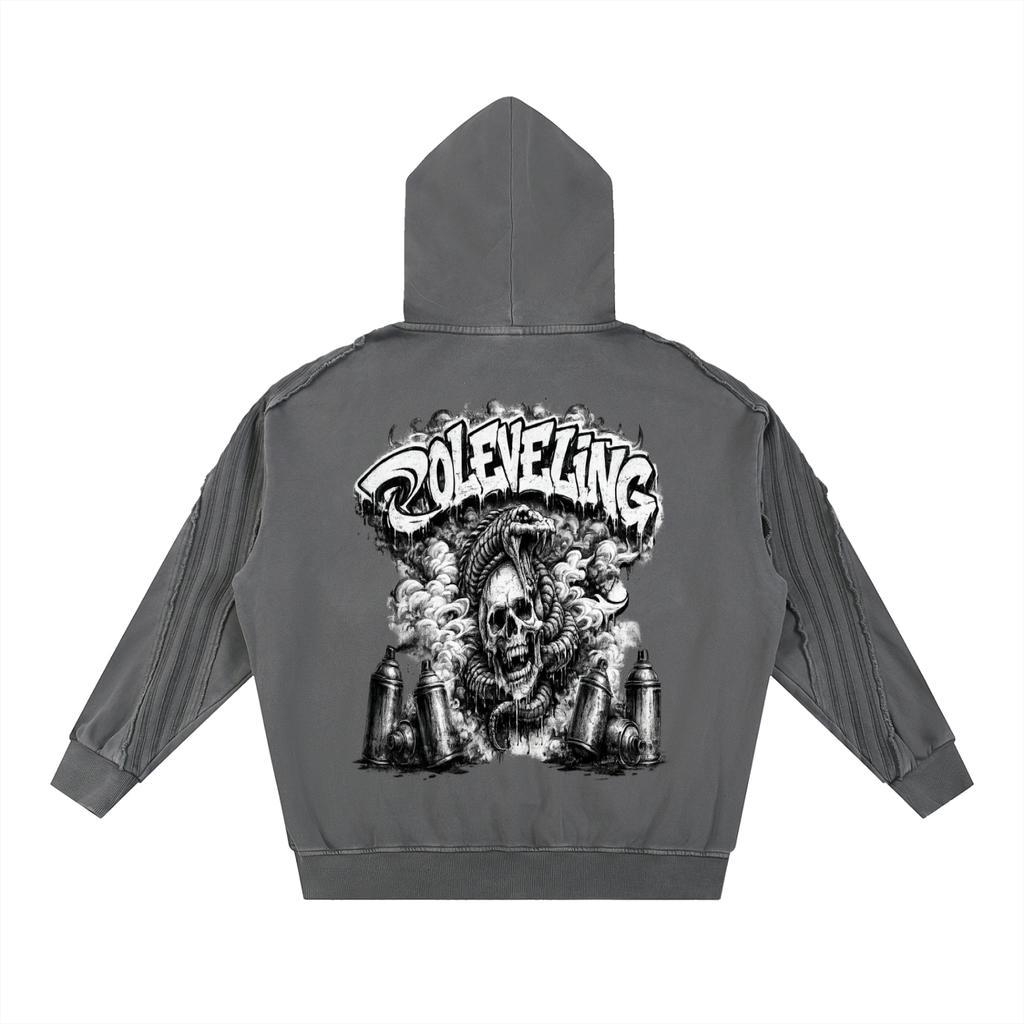Snow Washed Tape Raw Edge Zip Hoodie