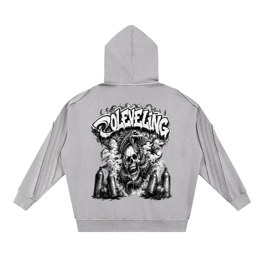 Snow Washed Tape Raw Edge Zip Hoodie