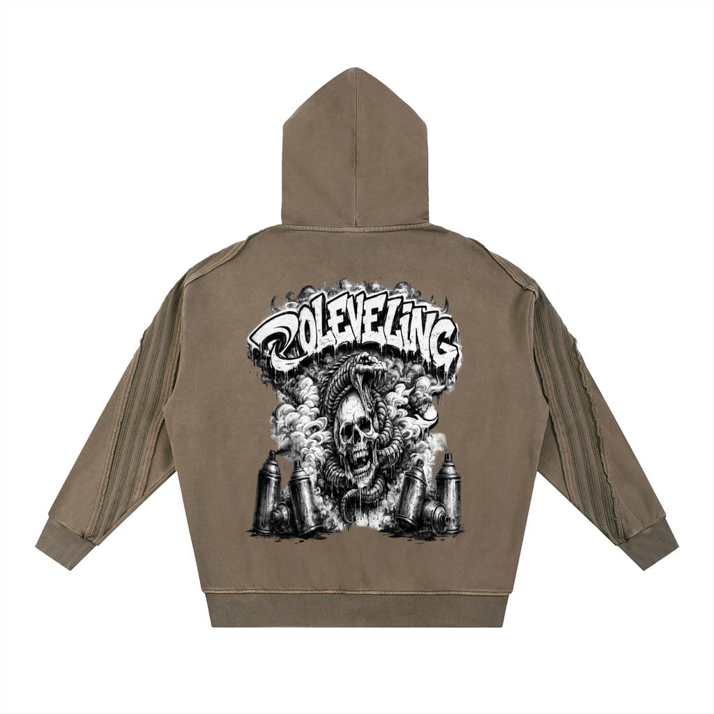 Snow Washed Tape Raw Edge Zip Hoodie