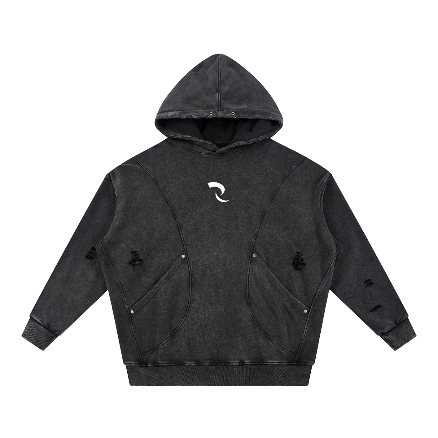 RLV- LEVEL 01/Snow Washed Distressed Panel Pocket Hoodie
