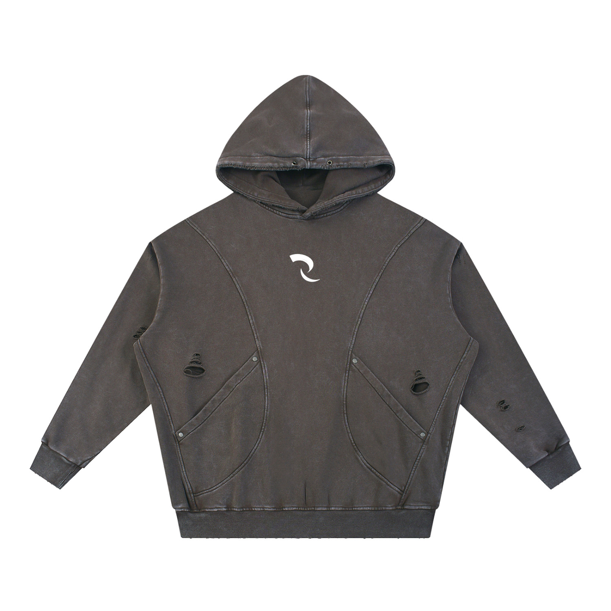 RLV- LEVEL 01/Snow Washed Distressed Panel Pocket Hoodie