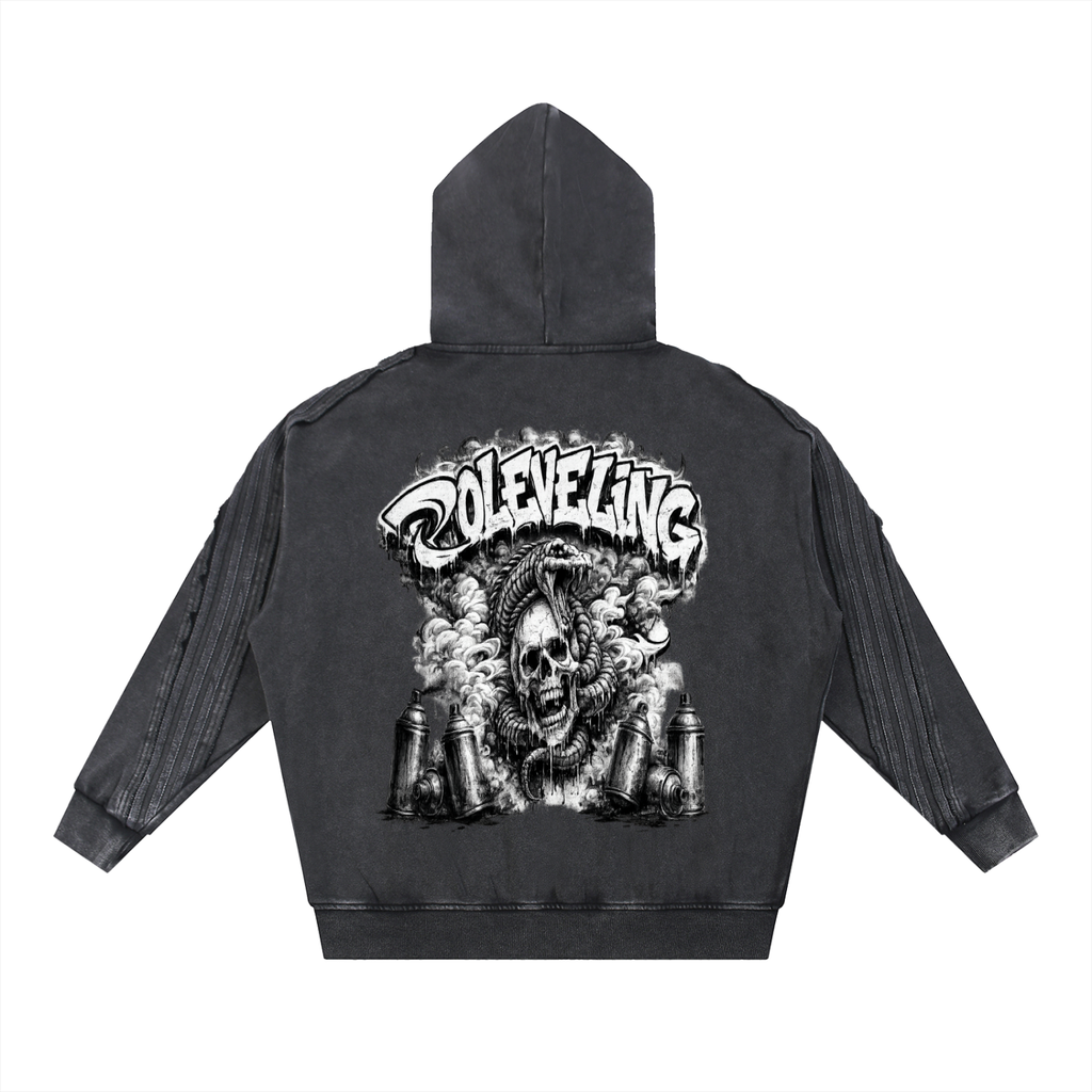 Snow Washed Tape Raw Edge Zip Hoodie