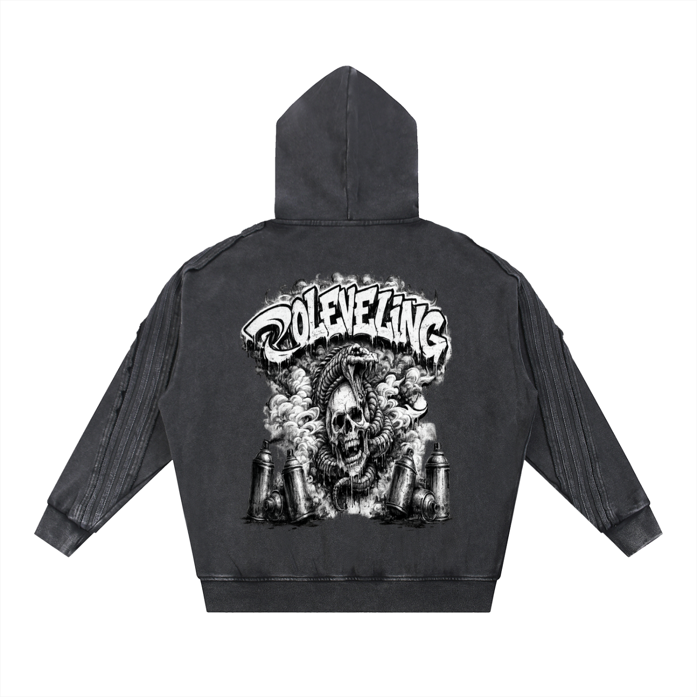 Snow Washed Tape Raw Edge Zip Hoodie