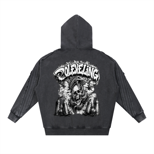 Snow Washed Tape Raw Edge Zip Hoodie
