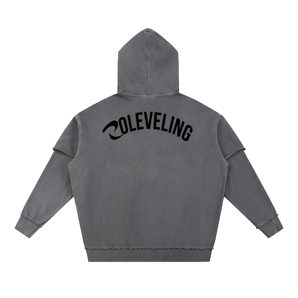 Snow Washed Raw Edge Double Layered Hoodie